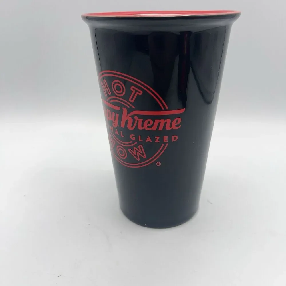 Krispy Kreme Ceramic Black Travel Tumbler w/Logo – Hot Coffee Cup -  NO LID